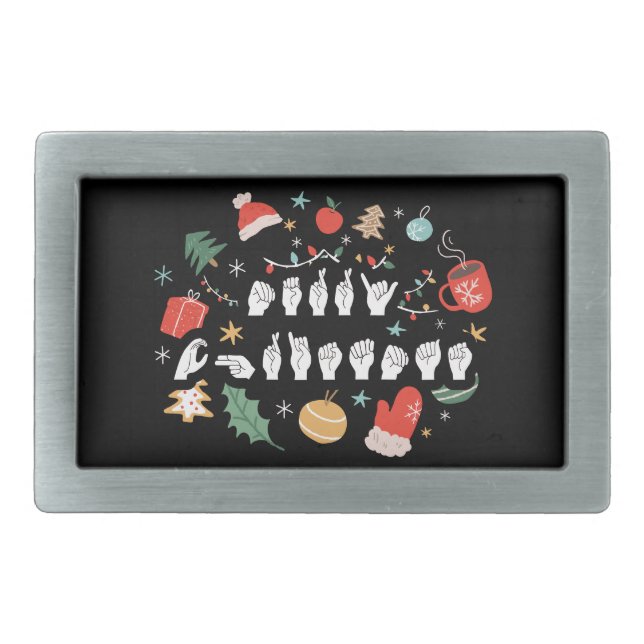 Merry Christmas - ASL American Sign Language III Belt Buckle (Front)