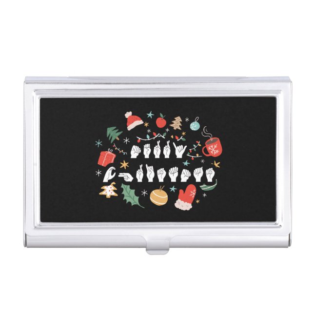 Merry Christmas - ASL American Sign Language III Business Card Case (Front)