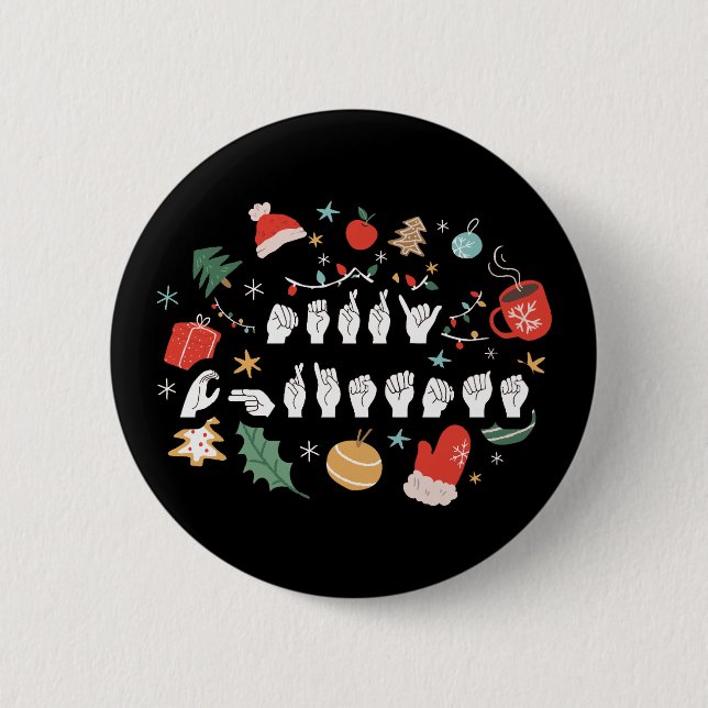 Merry Christmas - ASL American Sign Language III Button (Front)