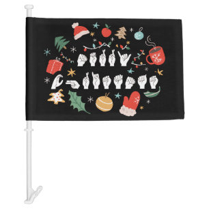 Merry Christmas - ASL American Sign Language III Car Flag