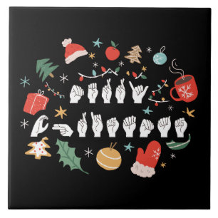 Merry Christmas - ASL American Sign Language III Ceramic Tile