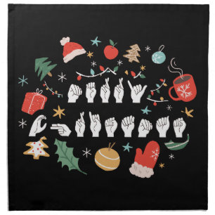 Merry Christmas - ASL American Sign Language III Cloth Napkin