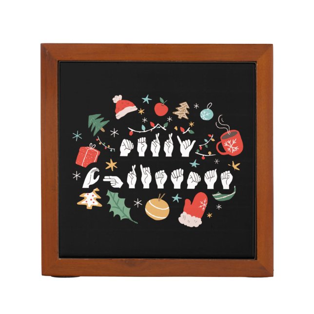 Merry Christmas - ASL American Sign Language III Desk Organizer (Front)