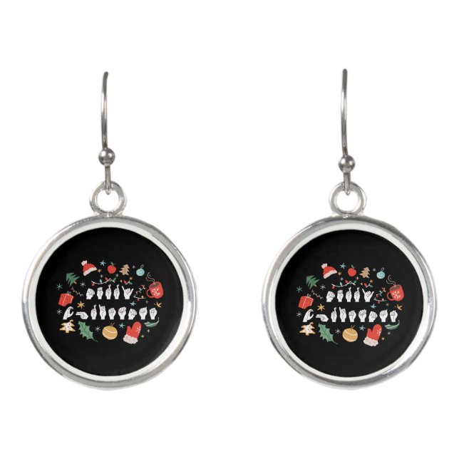 Merry Christmas - ASL American Sign Language III Earrings (Front)