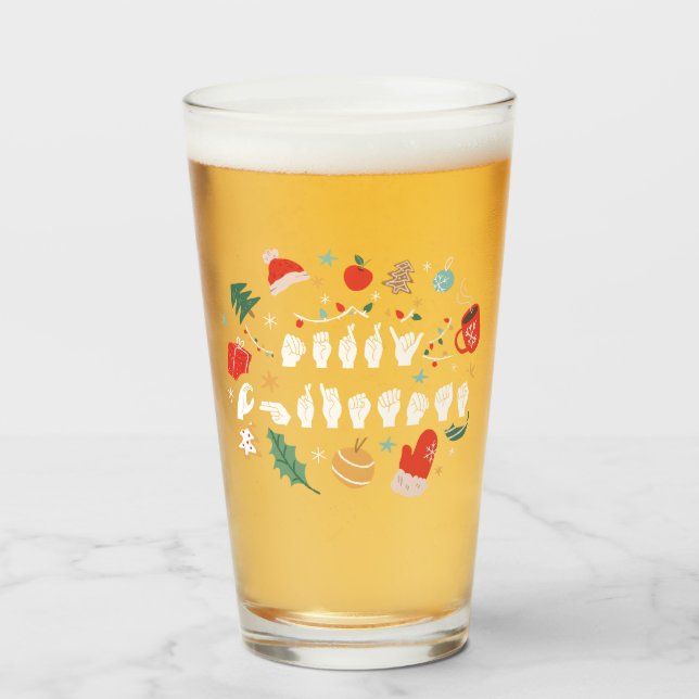 Merry Christmas - ASL American Sign Language III Glass (Front Filled)