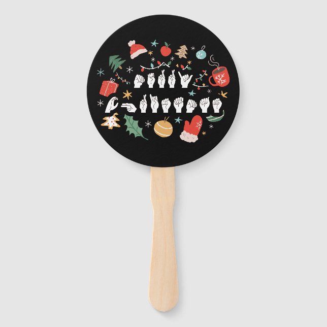 Merry Christmas - ASL American Sign Language III Hand Fan (Front)