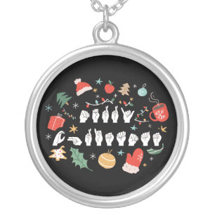 Merry Christmas - ASL American Sign Language III Silver Plated Necklace