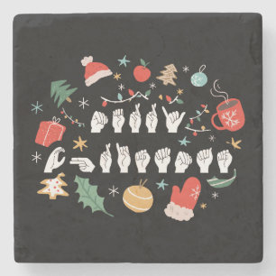 Merry Christmas - ASL American Sign Language III Stone Coaster