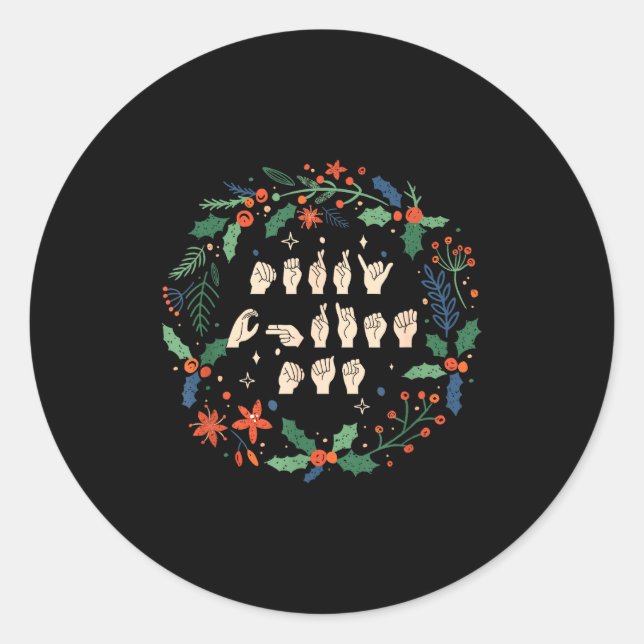 Merry Christmas Asl Sign Language Deaf Sped Women  Classic Round Sticker (Front)
