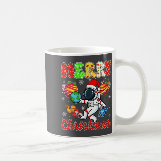Merry Christmas Astronaut Santa Hat Snowflakes Tre Coffee Mug (Right)