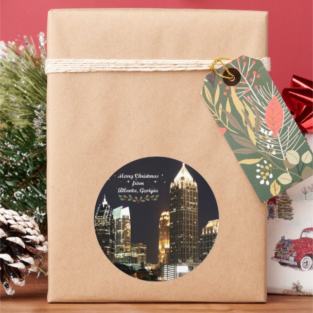 "Merry Christmas," Atlanta, Georgia, Classic Round Sticker (Holiday)