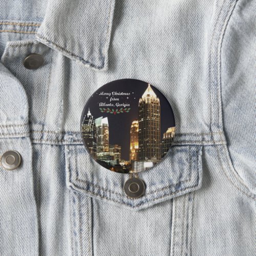 Merry Christmas Atlanta Georgia Skyline Button