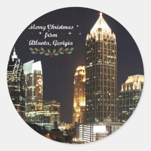 "Merry Christmas," Atlanta, Georgia Skyline Classic Round Sticker