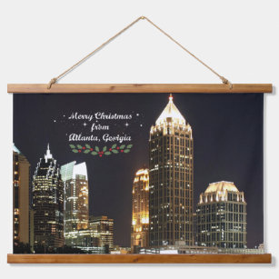 "Merry Christmas," Atlanta, Georgia Skyline Hanging Tapestry