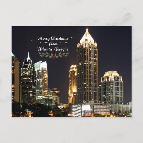 Merry Christmas Atlanta Georgia Skyline Holiday Postcard