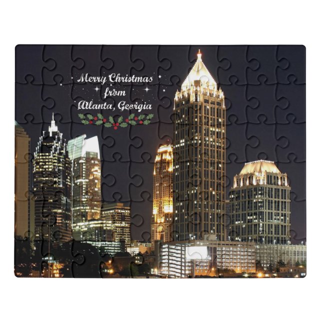 "Merry Christmas," Atlanta, Georgia Skyline Jigsaw Puzzle (Puzzle Horizontal)
