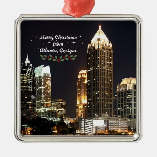 Merry Christmas Atlanta Georgia Skyline Metal Ornament