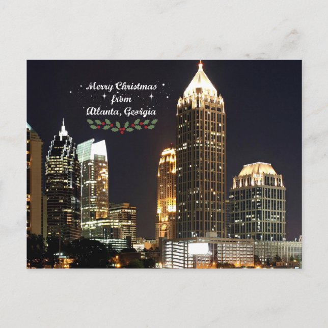 "Merry Christmas," Atlanta, Georgia Skyline Postcard (Front)