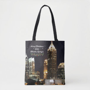 Merry Christmas, Atlanta, Georgia Skyline Tote Bag