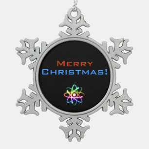 Merry Christmas   Atom Christmas Snowflake Pewter Christmas Ornament