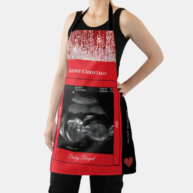 Merry Christmas Aunt Sonogram Baby Coming Soon Apron (Insitu)