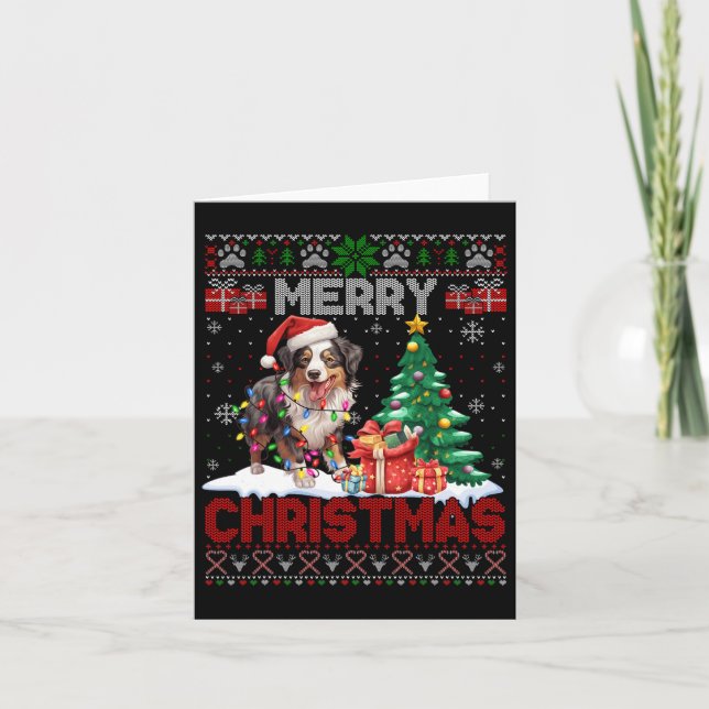 Merry Christmas Australian Shepherd Dog Lover Ugly Card (Front)