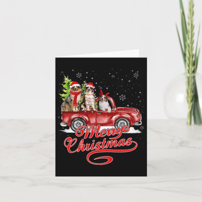 Merry Christmas Australian Shepherd Santa Reindeer Card (Front)