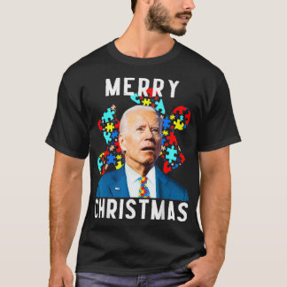 Merry Christmas Autism Awareness Joe Biden Puzzle  T-Shirt