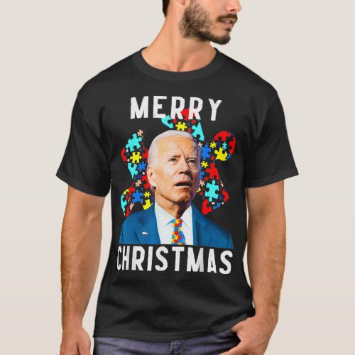 Merry Christmas Autism Awareness Joe Biden Puzzle  T_Shirt