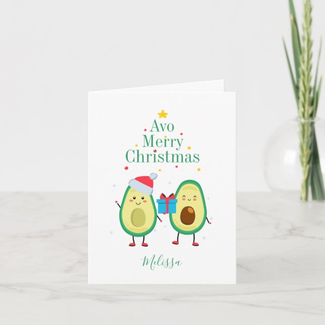 Merry Christmas Avocado Personalized Illustration  Note Card (Front)