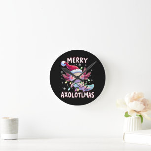 Merry Christmas Axolotl Lights Axolotlmas Tree Round Clock