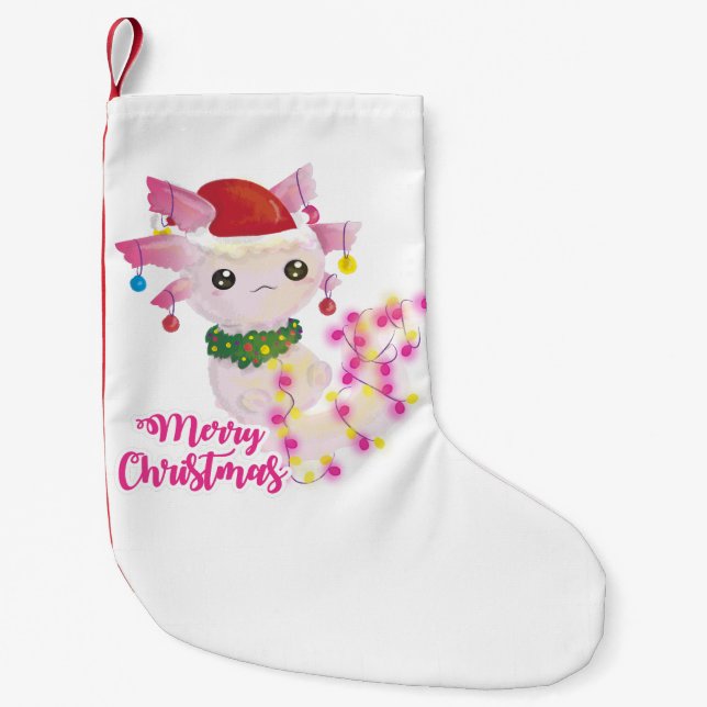 merry christmas axolotl santa small christmas stocking (Front)