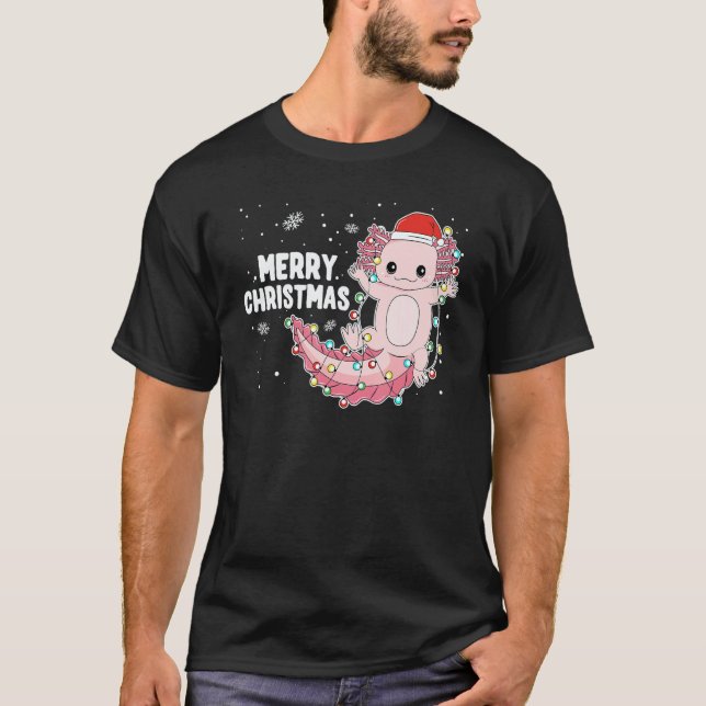 Merry Christmas Axolotl Xmas Lights Salamander  1 T-Shirt (Front)