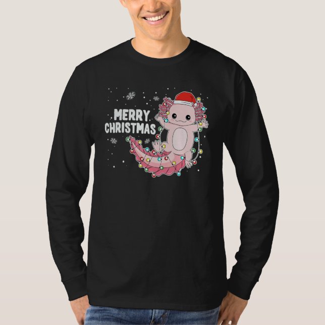 Merry Christmas Axolotl Xmas Lights Salamander  1 T-Shirt (Front)