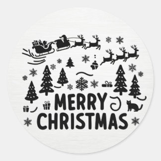 merry christmas b & w clipart classic round sticker