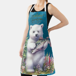Merry Christmas Baby Bear Fish Flowers Apron