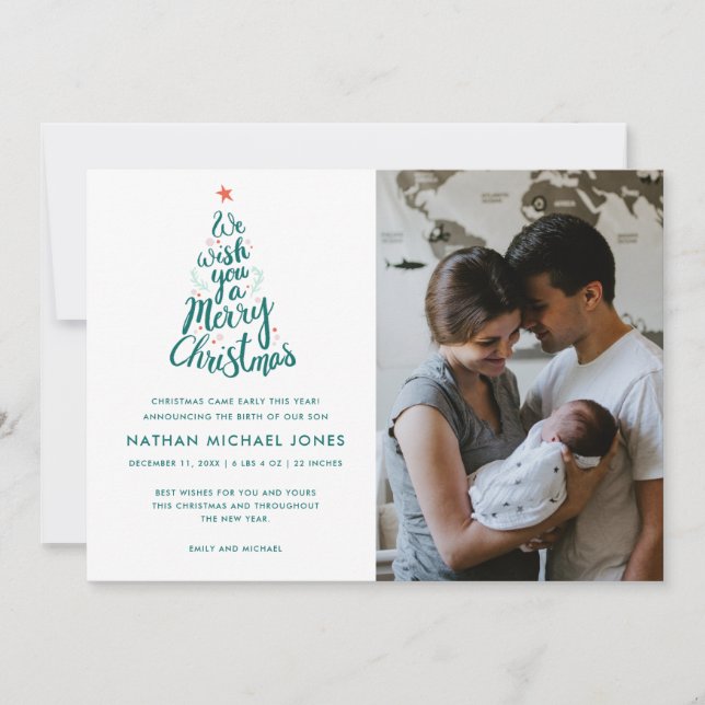Merry Christmas Baby Birth Photo Holiday Card (Front)