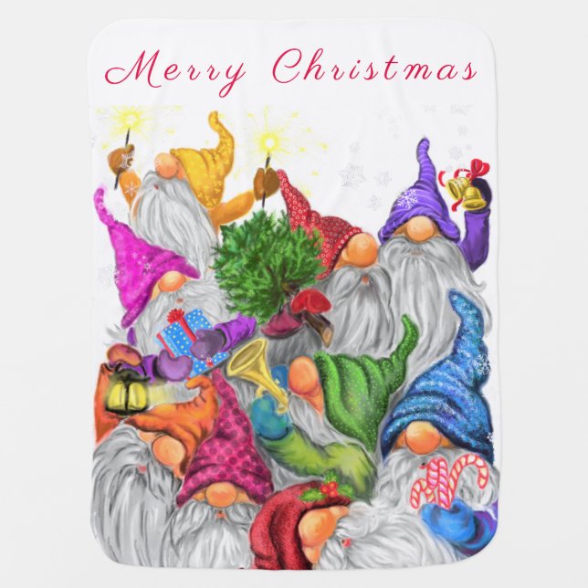Merry Christmas Baby Blanket Gift with Gnomes (Front)