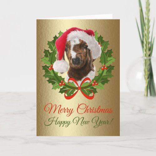 Merry Christmas Baby Boer Goat Oil Painting Holiday Card