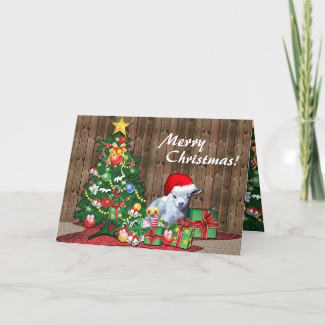 Merry Christmas Baby Goat Holiday Card (Front)