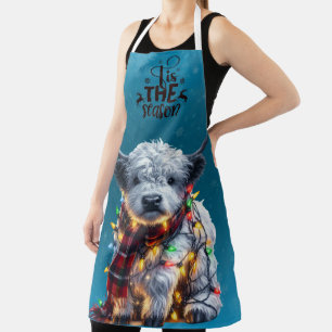 Merry Christmas Baby Highland Cow Tangled Lights Apron
