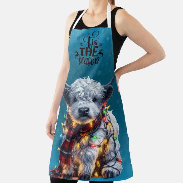 Merry Christmas Baby Highland Cow Tangled Lights Apron (Insitu)