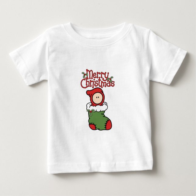 Merry Christmas - Baby in Stocking T-Shirt (Front)