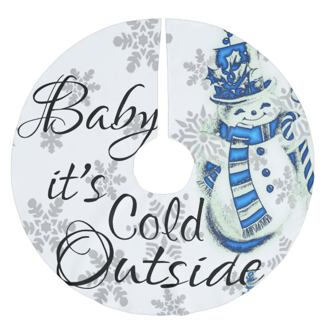 Merry Christmas Baby it's Cold Outside Snowman  Brushed Polyester Tree Skirt (Front)