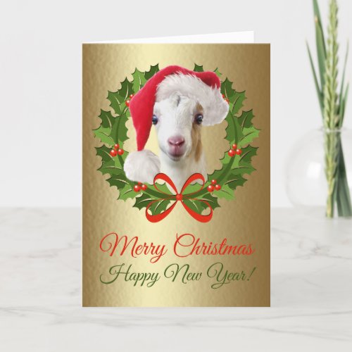 Merry Christmas Baby LaMancha Goat Kid Painting Holiday Card