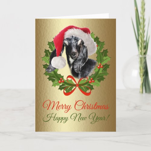 Merry Christmas Baby Nubian Goat Kid Oil Painting Holiday Card