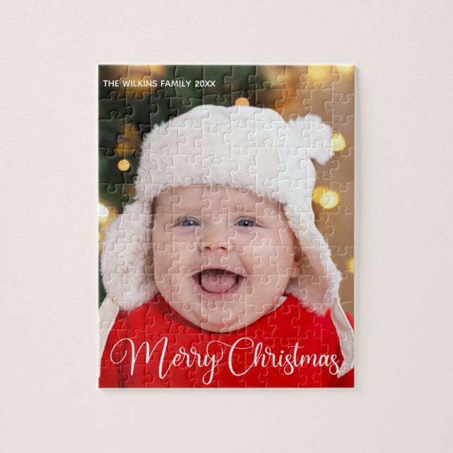 Merry Christmas Baby Photo Cute Personalized Gift Jigsaw Puzzle (Vertical)