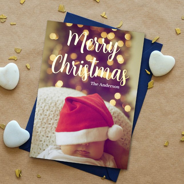 Merry Christmas Baby Photo Real Gold Foil Holiday Card (Enhance holiday wishes with our photo card, featuring "Merry Christmas" in gold foil for added charm)