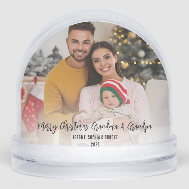 Merry Christmas Baby Photos Grandma Grandpa Snow Globe (Front)