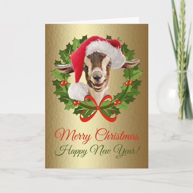 Merry Christmas Baby Toggenburg Goat Kid Painting Holiday Card (Front)